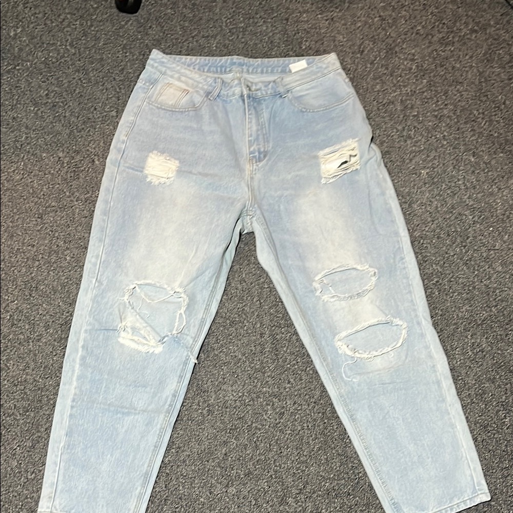 SHEIN Blue Relaxed Fit Jeans with Distressed Details